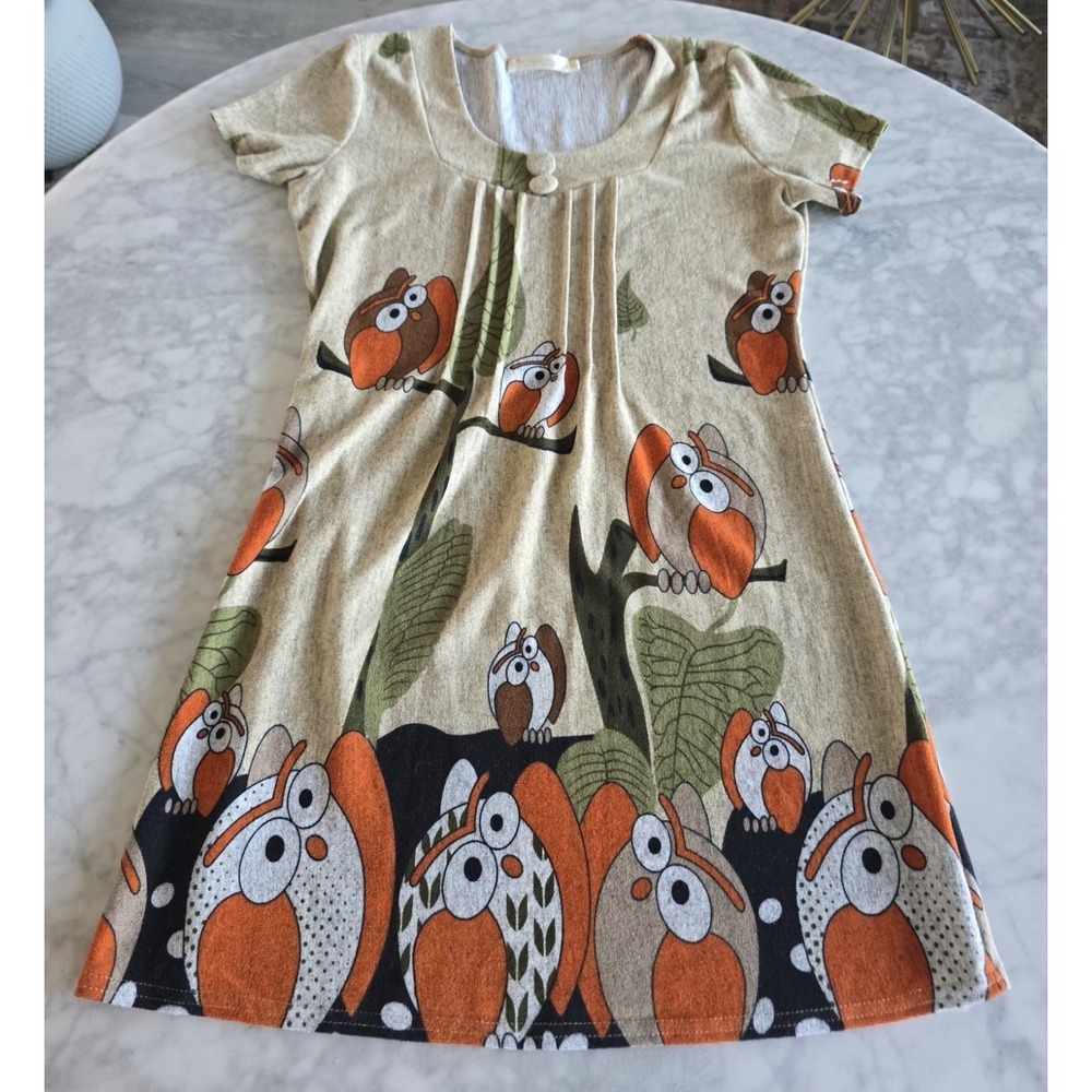 Purplish Beige Owl Pattern Dress Junior Size‎ Large Read description